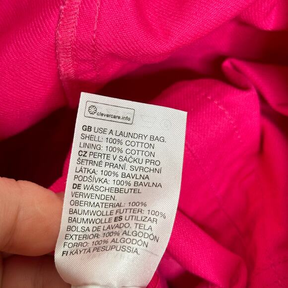 & OTHER STORIES Feminine Puff Sleeve V-Neck Jumpsuit Bright Pink Sz 10 {164} - Picture 7 of 7